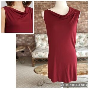 CAbi Tunic Top 3244 Draped Neck Burgundy Sleeveless Casual Stretch Knit M Chic